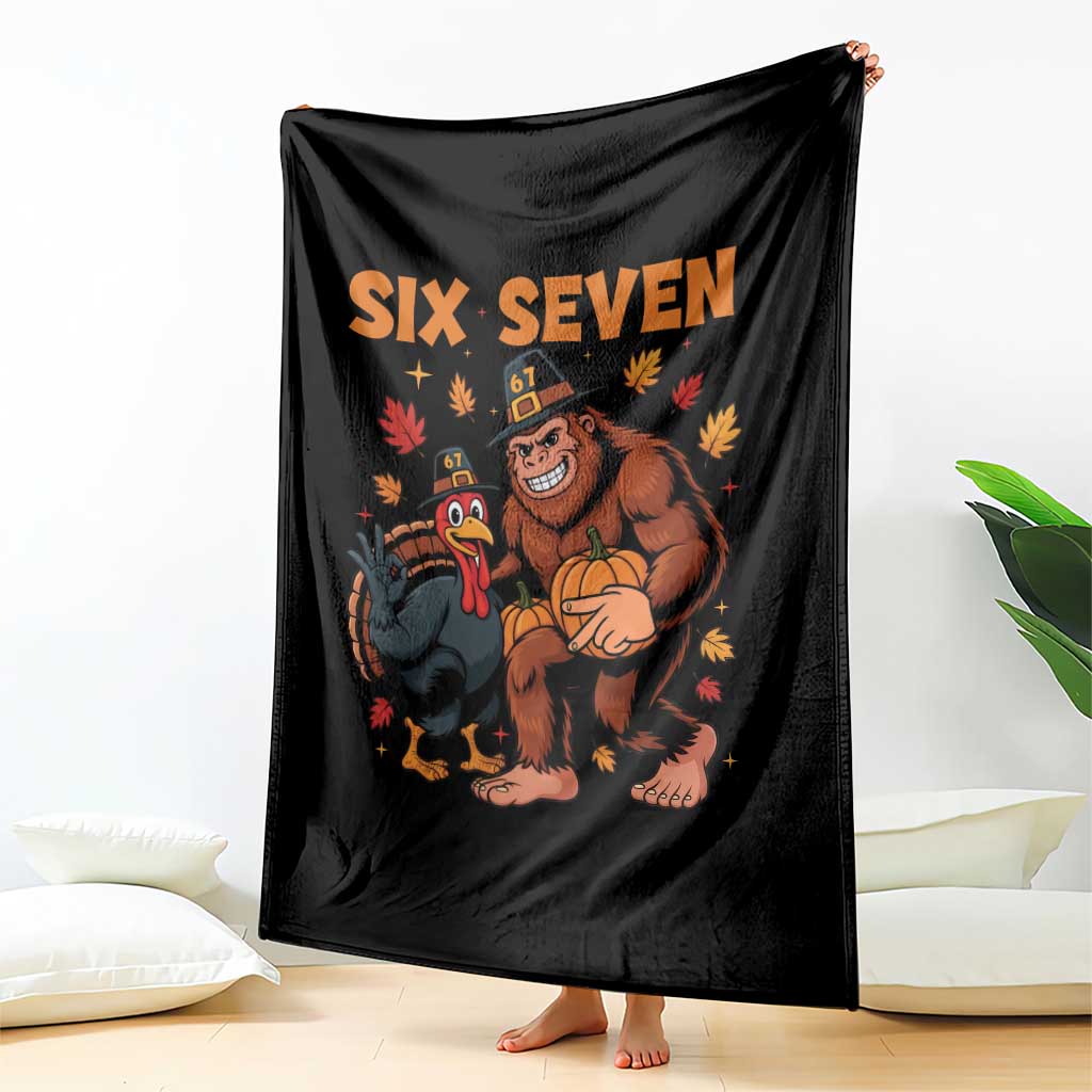 Six Seven Meme Bigfoot And Turkey Throw Blanket Funny Thanksgiving Gift TS12 Print Your Wear