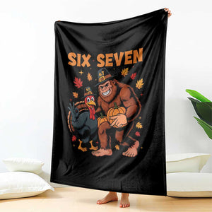 Six Seven Meme Bigfoot And Turkey Throw Blanket Funny Thanksgiving Gift TS12 Print Your Wear
