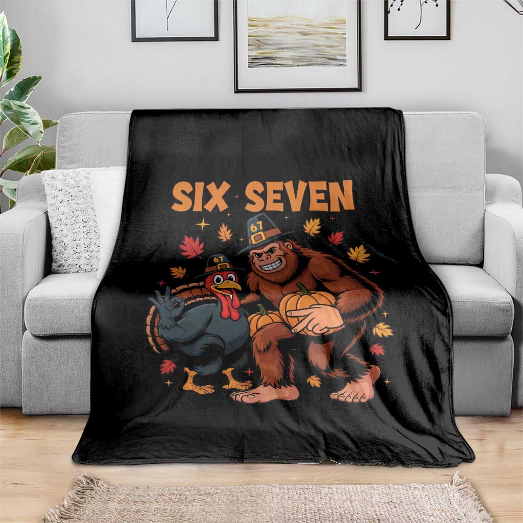 Six Seven Meme Bigfoot And Turkey Throw Blanket Funny Thanksgiving Gift TS12 Print Your Wear