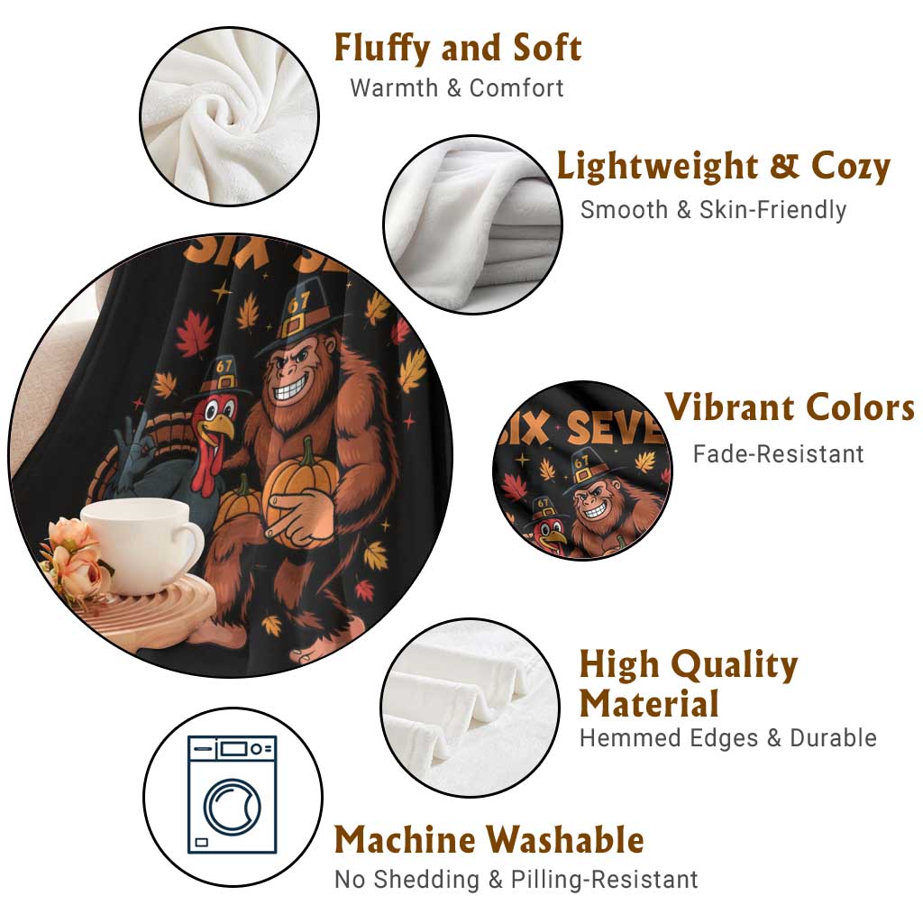 Six Seven Meme Bigfoot And Turkey Throw Blanket Funny Thanksgiving Gift TS12 Print Your Wear