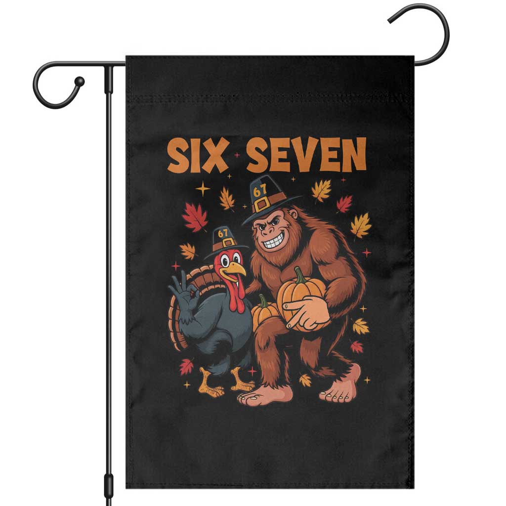 Six Seven Meme Bigfoot And Turkey Garden Flag Funny Thanksgiving Gift TS12 Black Print Your Wear