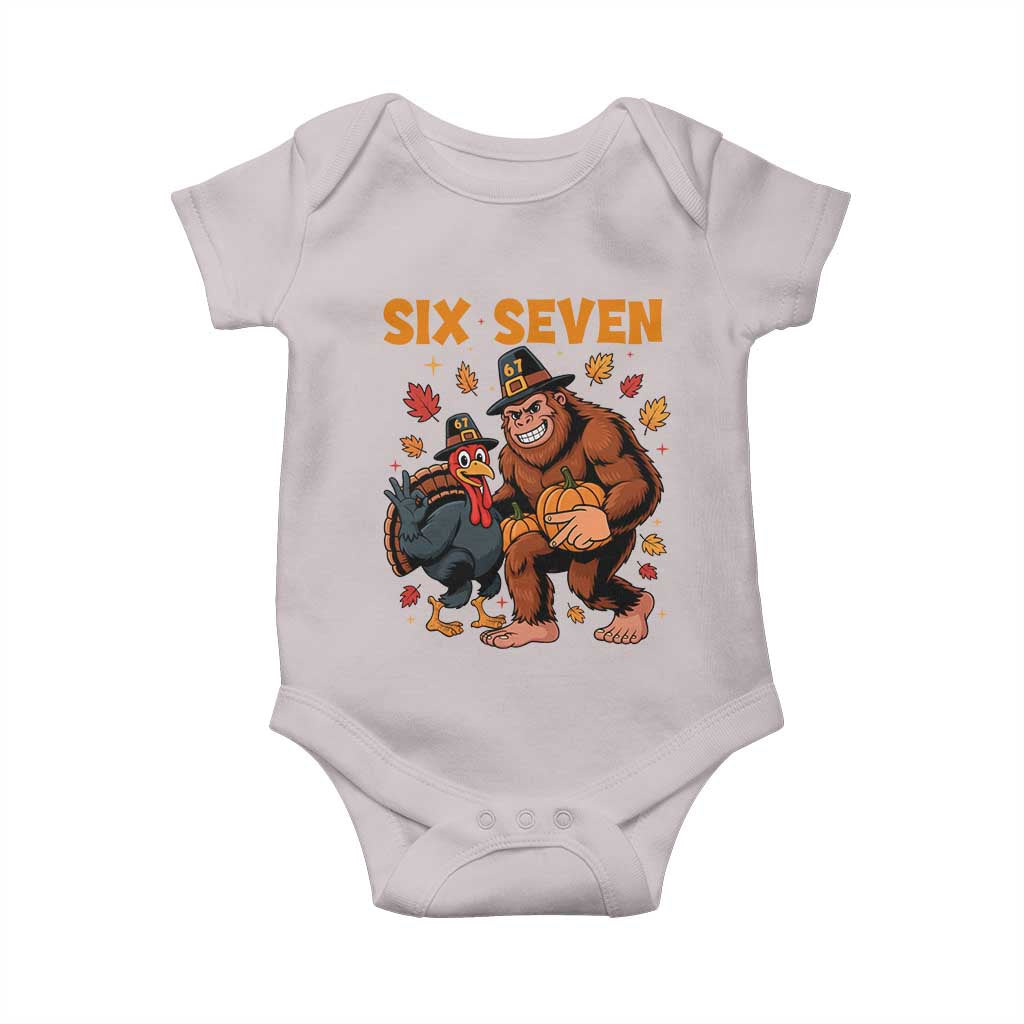 Six Seven Meme Bigfoot And Turkey Baby Onesie Funny Thanksgiving Gift TS12 Ice Gray Print Your Wear