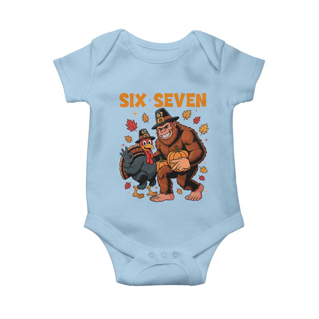 Six Seven Meme Bigfoot And Turkey Baby Onesie Funny Thanksgiving Gift TS12 Light Blue Print Your Wear