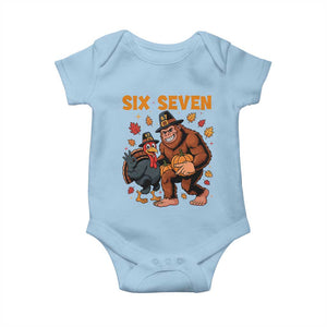 Six Seven Meme Bigfoot And Turkey Baby Onesie Funny Thanksgiving Gift TS12 Light Blue Print Your Wear