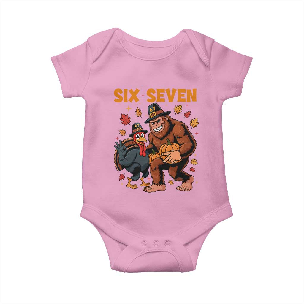 Six Seven Meme Bigfoot And Turkey Baby Onesie Funny Thanksgiving Gift TS12 Light Pink Print Your Wear