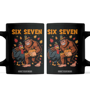 Six Seven Meme Bigfoot And Turkey Coffee Mug Funny Thanksgiving Gift TS12 Black Print Your Wear