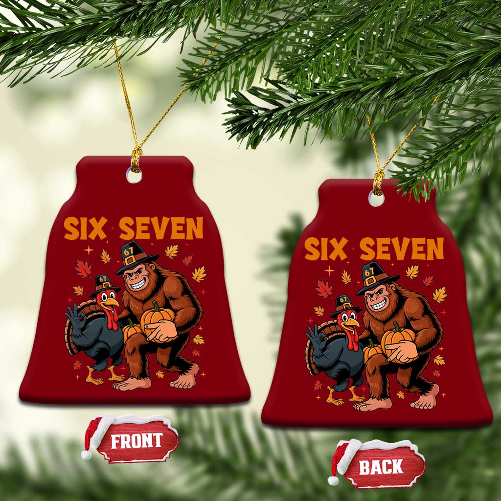 Six Seven Meme Bigfoot And Turkey Ceramic Ornament Funny Thanksgiving Gift TS12 Print Your Wear