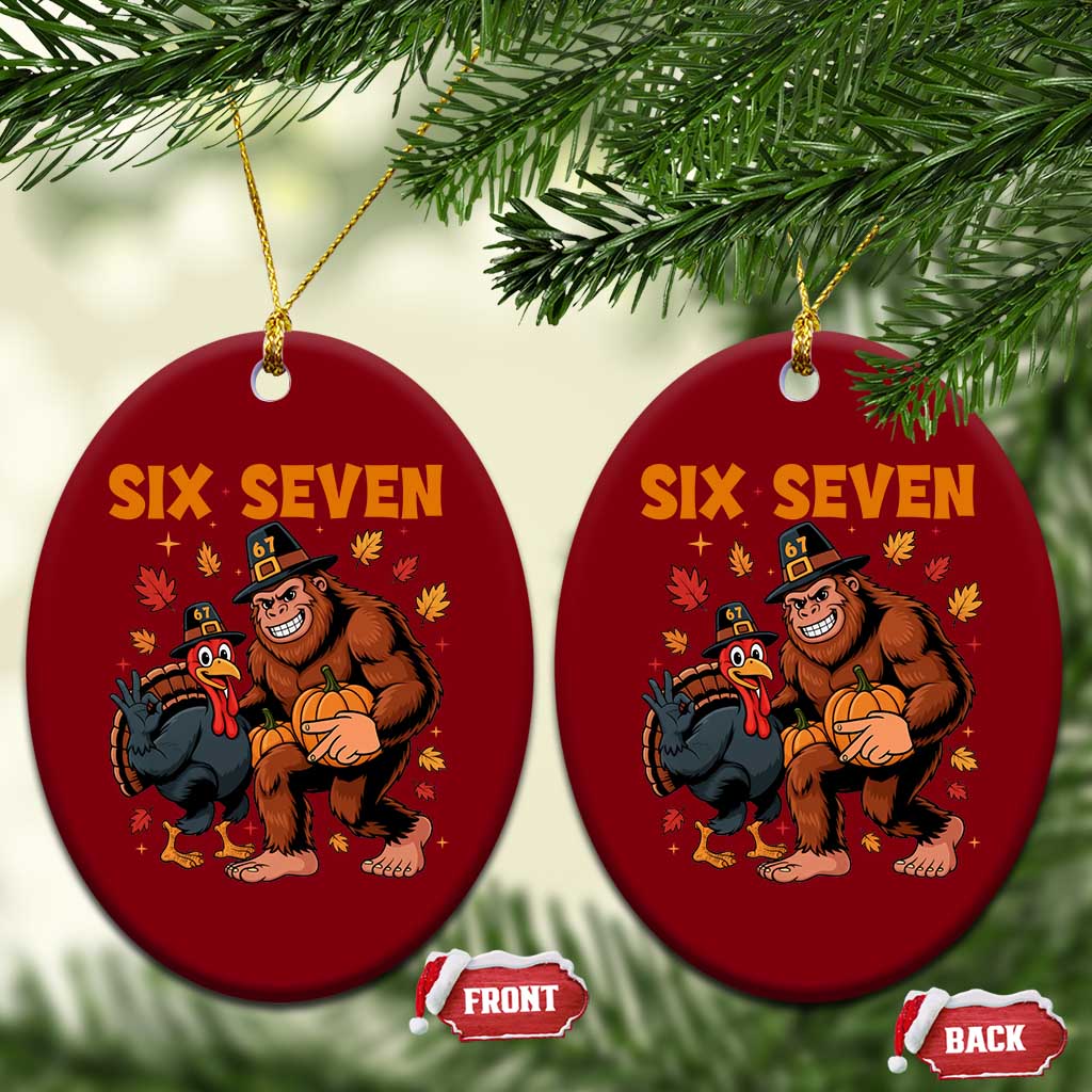 Six Seven Meme Bigfoot And Turkey Ceramic Ornament Funny Thanksgiving Gift TS12 Print Your Wear