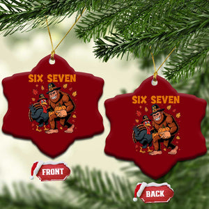 Six Seven Meme Bigfoot And Turkey Ceramic Ornament Funny Thanksgiving Gift TS12 Print Your Wear