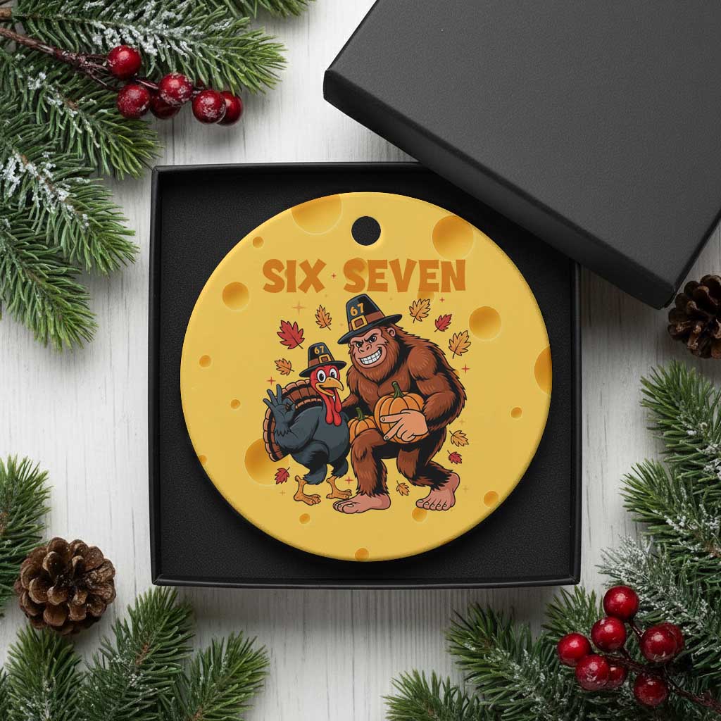 Six Seven Meme Bigfoot And Turkey Ceramic Ornament Funny Thanksgiving Gift TS12 1pc Yellow Cheese Print Your Wear