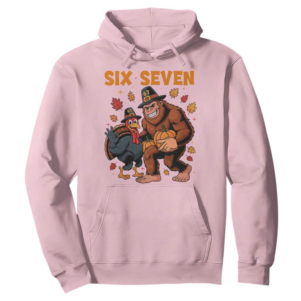 Six Seven Meme Bigfoot And Turkey Hoodie Funny Thanksgiving Gift TS12 Light Pink Print Your Wear
