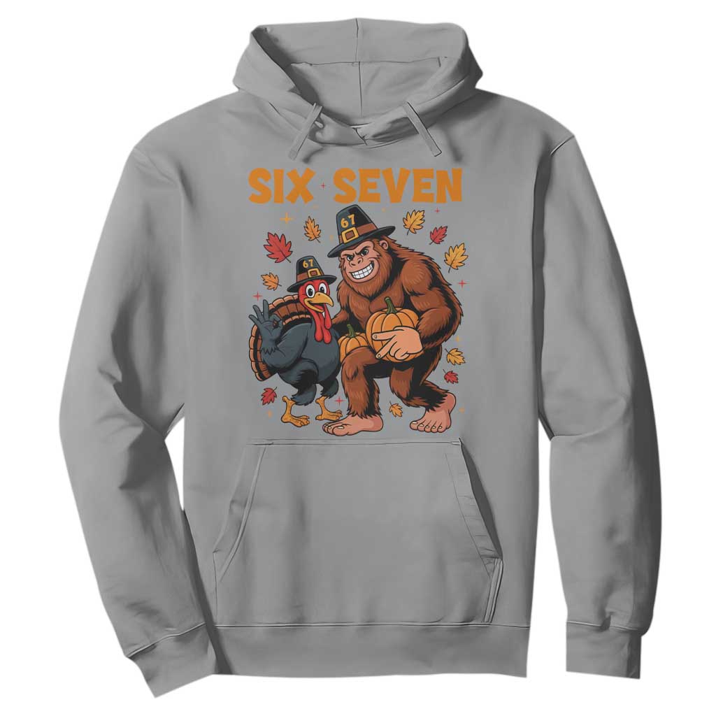 Six Seven Meme Bigfoot And Turkey Hoodie Funny Thanksgiving Gift TS12 Sport Gray Print Your Wear