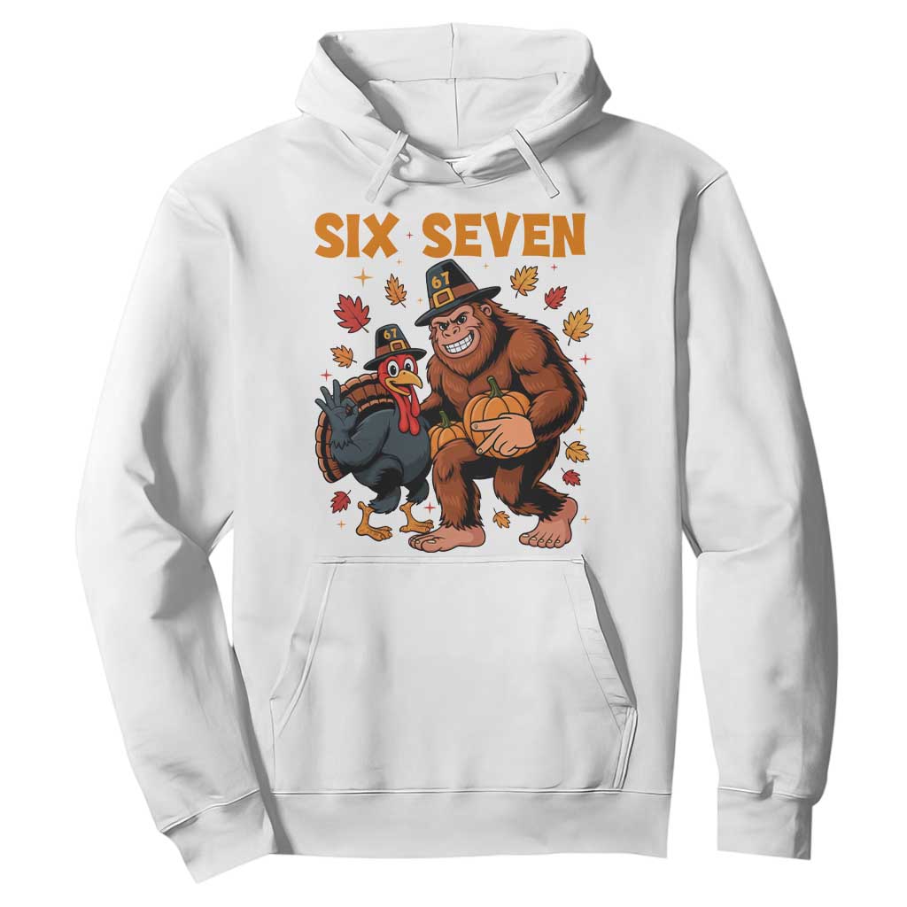 Six Seven Meme Bigfoot And Turkey Hoodie Funny Thanksgiving Gift TS12 White Print Your Wear