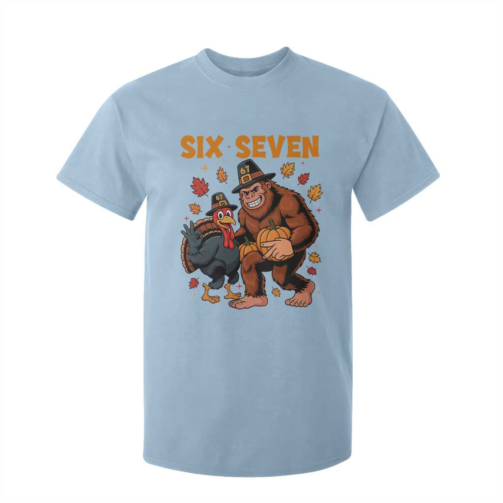 Six Seven Meme Bigfoot And Turkey T Shirt For Kid Funny Thanksgiving Gift TS12 Light Blue Print Your Wear