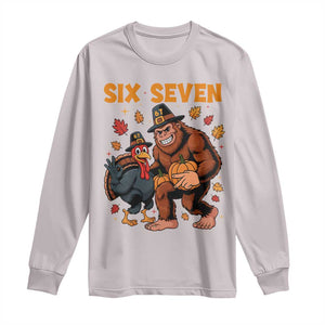 Six Seven Meme Bigfoot And Turkey Long Sleeve Shirt Funny Thanksgiving Gift TS12 Ice Gray Print Your Wear