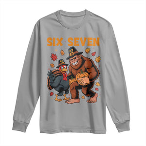 Six Seven Meme Bigfoot And Turkey Long Sleeve Shirt Funny Thanksgiving Gift TS12 Sport Gray Print Your Wear