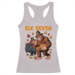 Six Seven Meme Bigfoot And Turkey Racerback Tank Top Funny Thanksgiving Gift TS12 Ice Gray Print Your Wear