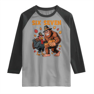Six Seven Meme Bigfoot And Turkey Raglan Shirt Funny Thanksgiving Gift TS12 Sport Gray Black Print Your Wear