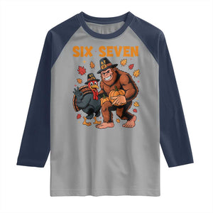 Six Seven Meme Bigfoot And Turkey Raglan Shirt Funny Thanksgiving Gift TS12 Sport Gray Navy Print Your Wear
