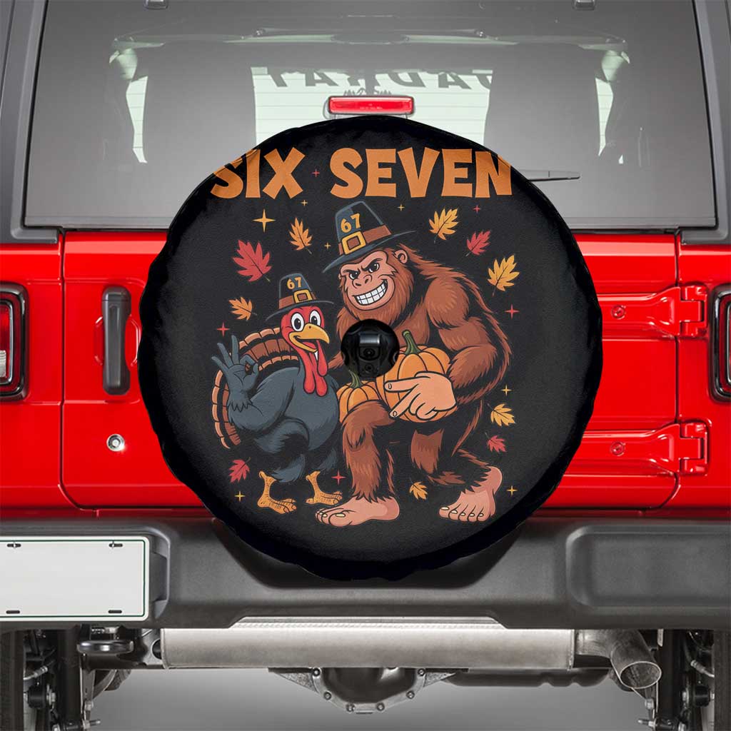 Six Seven Meme Bigfoot And Turkey Spare Tire Cover Funny Thanksgiving Gift TS12 Black Print Your Wear