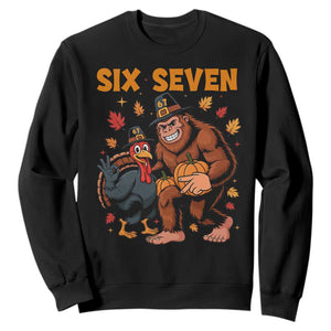 Six Seven Meme Bigfoot And Turkey Sweatshirt Funny Thanksgiving Gift TS12 Black Print Your Wear