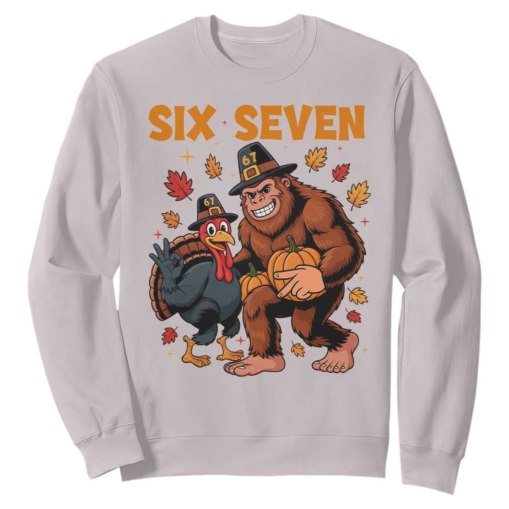 Six Seven Meme Bigfoot And Turkey Sweatshirt Funny Thanksgiving Gift TS12 Ice Gray Print Your Wear