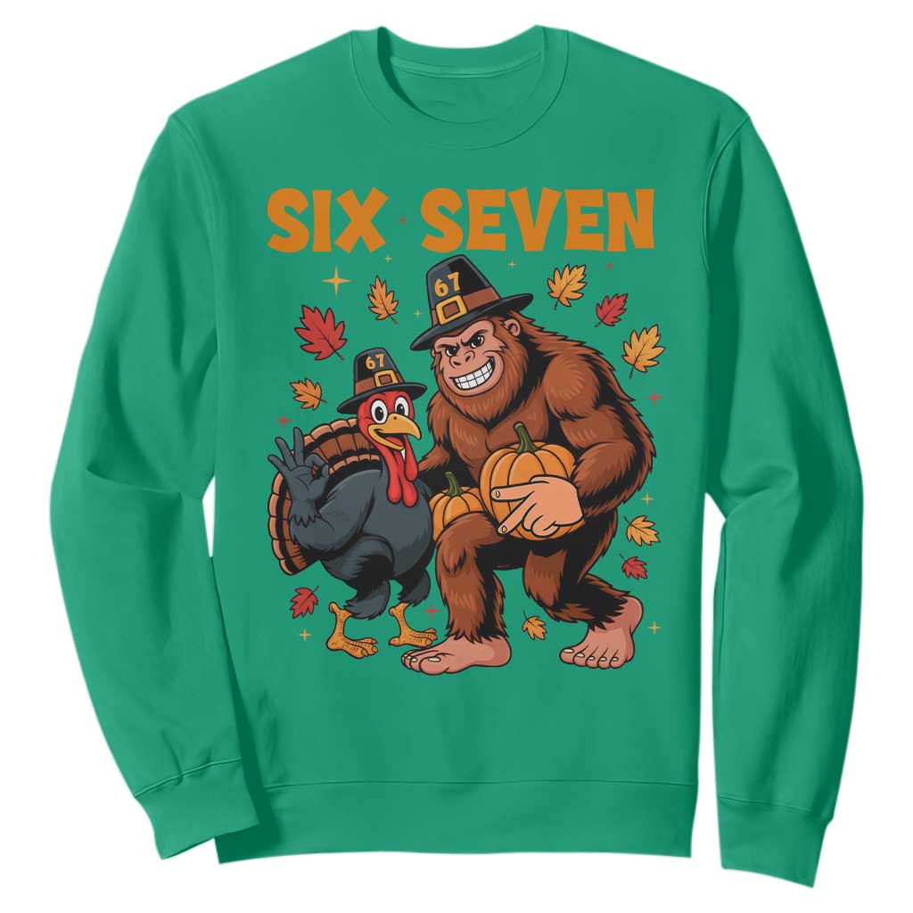 Six Seven Meme Bigfoot And Turkey Sweatshirt Funny Thanksgiving Gift TS12 Irish Green Print Your Wear
