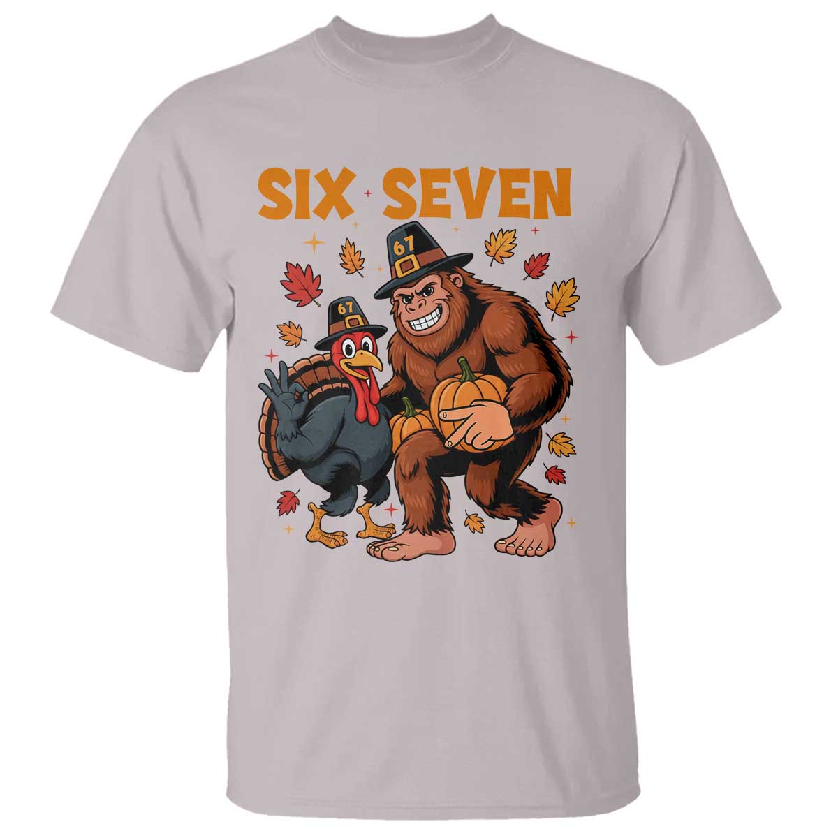 Six Seven Meme Bigfoot And Turkey T Shirt Funny Thanksgiving Gift TS12 Ice Gray Print Your Wear