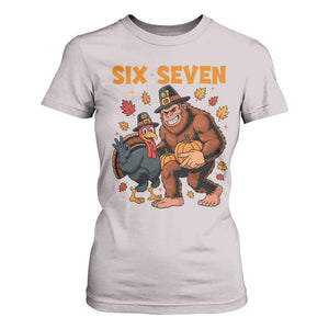 Six Seven Meme Bigfoot And Turkey T Shirt For Women Funny Thanksgiving Gift TS12 Ice Gray Print Your Wear