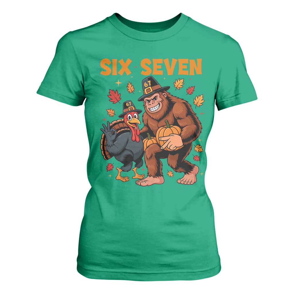 Six Seven Meme Bigfoot And Turkey T Shirt For Women Funny Thanksgiving Gift TS12 Irish Green Print Your Wear