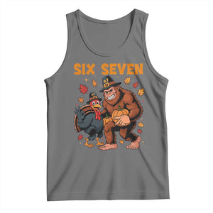Six Seven Meme Bigfoot And Turkey Tank Top Funny Thanksgiving Gift TS12 Black Heather Print Your Wear