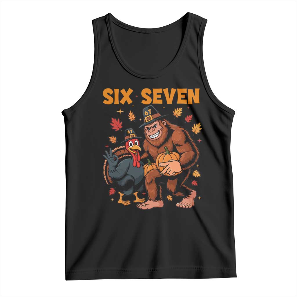 Six Seven Meme Bigfoot And Turkey Tank Top Funny Thanksgiving Gift TS12 Black Print Your Wear