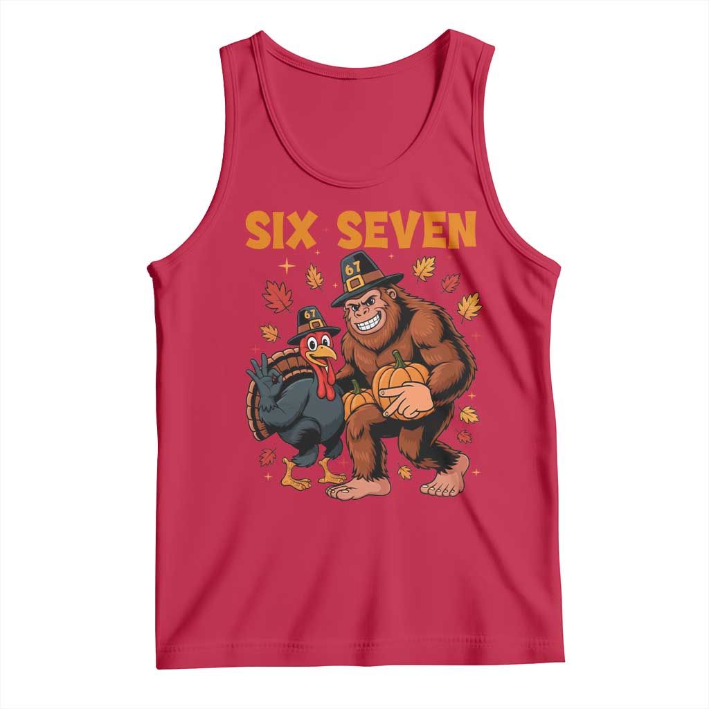 Six Seven Meme Bigfoot And Turkey Tank Top Funny Thanksgiving Gift TS12 Red Print Your Wear