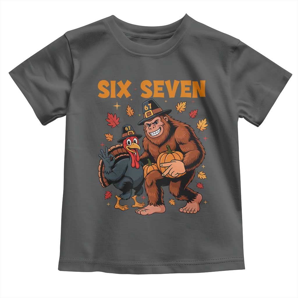 Six Seven Meme Bigfoot And Turkey Toddler T Shirt Funny Thanksgiving Gift TS12 Dark Heather Print Your Wear