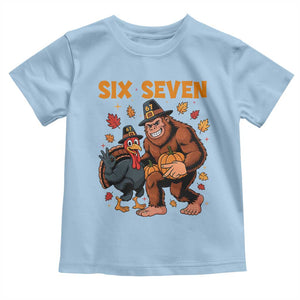 Six Seven Meme Bigfoot And Turkey Toddler T Shirt Funny Thanksgiving Gift TS12 Light Blue Print Your Wear