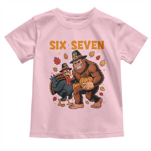 Six Seven Meme Bigfoot And Turkey Toddler T Shirt Funny Thanksgiving Gift TS12 Light Pink Print Your Wear
