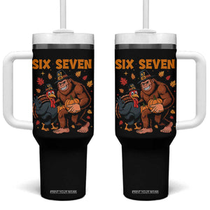 Six Seven Meme Bigfoot And Turkey Tumbler With Handle Funny Thanksgiving Gift TS12 One Size: 40 oz Black Print Your Wear
