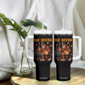 Six Seven Meme Bigfoot And Turkey Tumbler With Handle Funny Thanksgiving Gift TS12 Print Your Wear