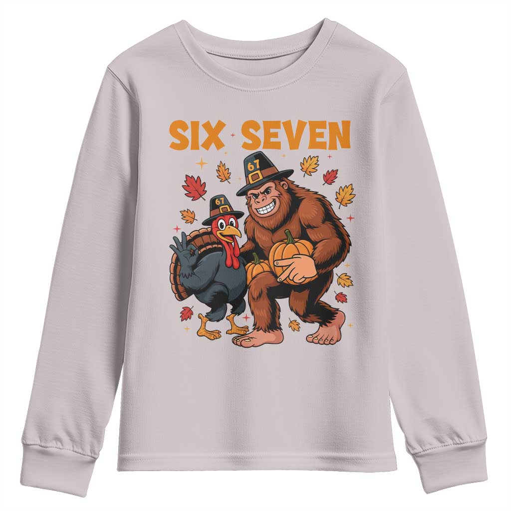 Six Seven Meme Bigfoot And Turkey Youth Sweatshirt Funny Thanksgiving Gift TS12 Ice Gray Print Your Wear