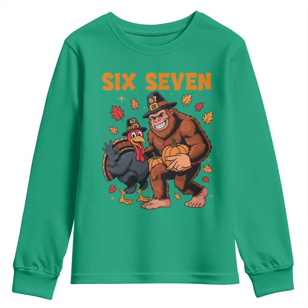 Six Seven Meme Bigfoot And Turkey Youth Sweatshirt Funny Thanksgiving Gift TS12 Irish Green Print Your Wear