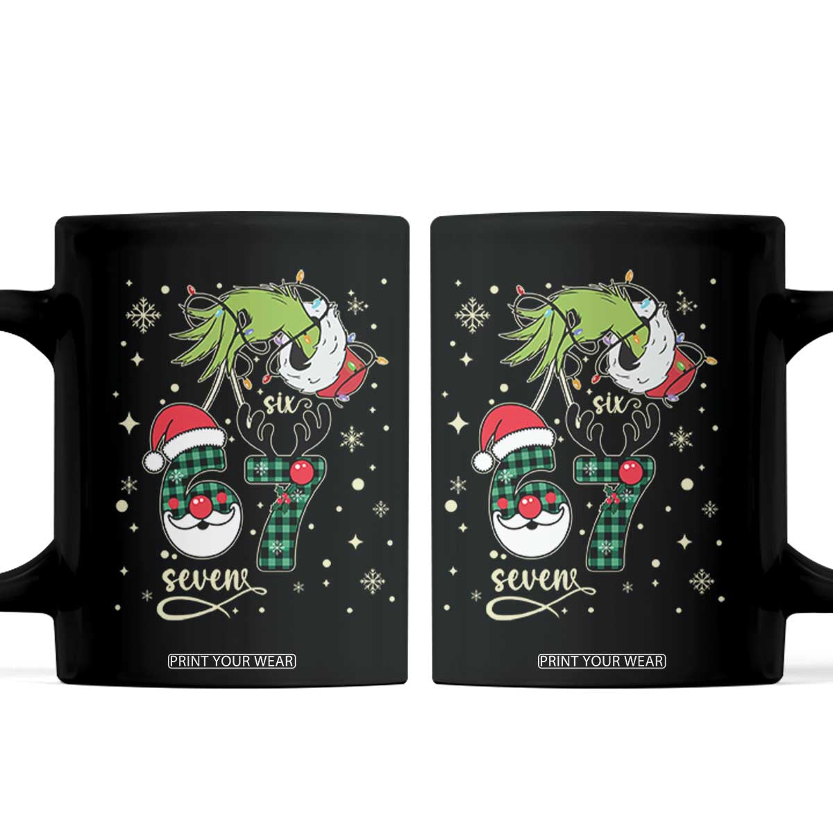 Funny Green Hand Six Seven Meme Coffee Mug Gen Z Alpha Xmas Gift TS12 Black Print Your Wear