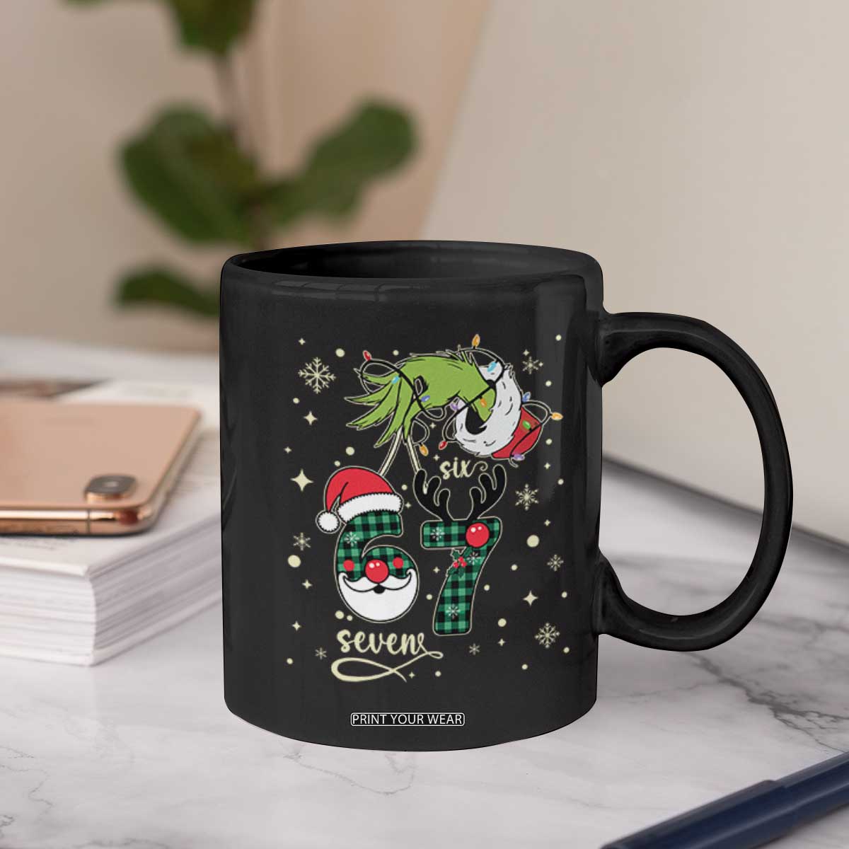 Funny Green Hand Six Seven Meme Coffee Mug Gen Z Alpha Xmas Gift TS12 Print Your Wear