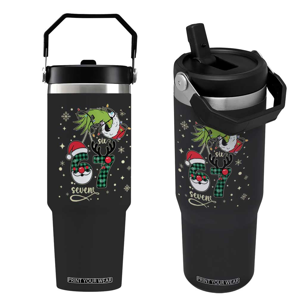 Funny Green Hand Six Seven Meme Flip Straw Tumbler Gen Z Alpha Xmas Gift TS12 One Size: 30 oz Black Print Your Wear