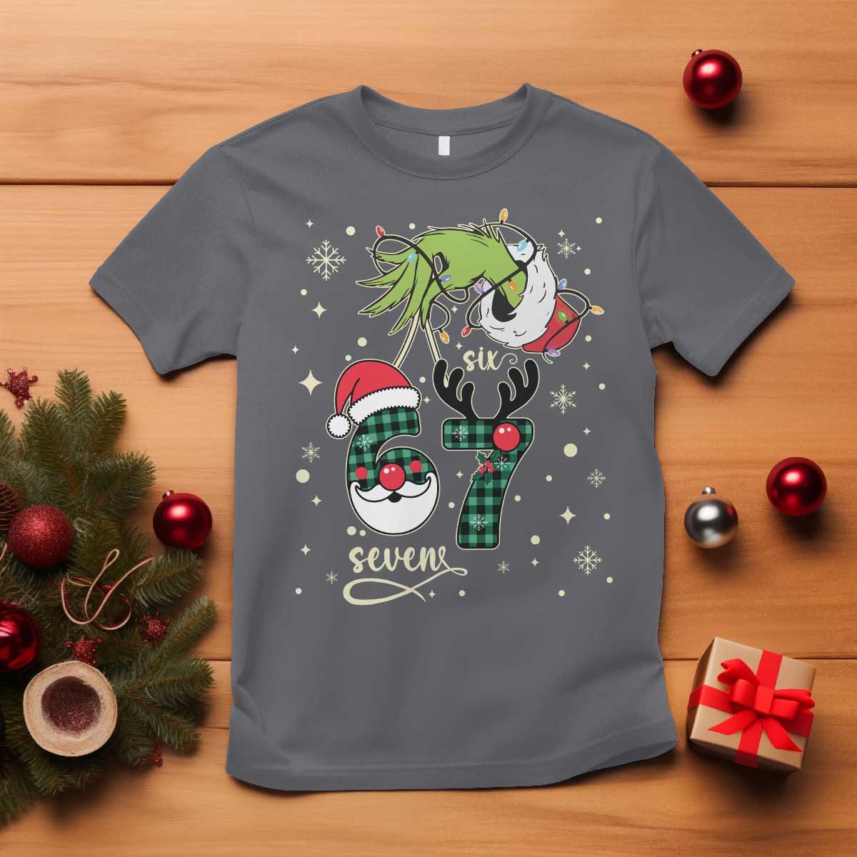 Funny Green Hand Six Seven Meme T Shirt Gen Z Alpha Xmas Gift TS12 Charcoal Print Your Wear