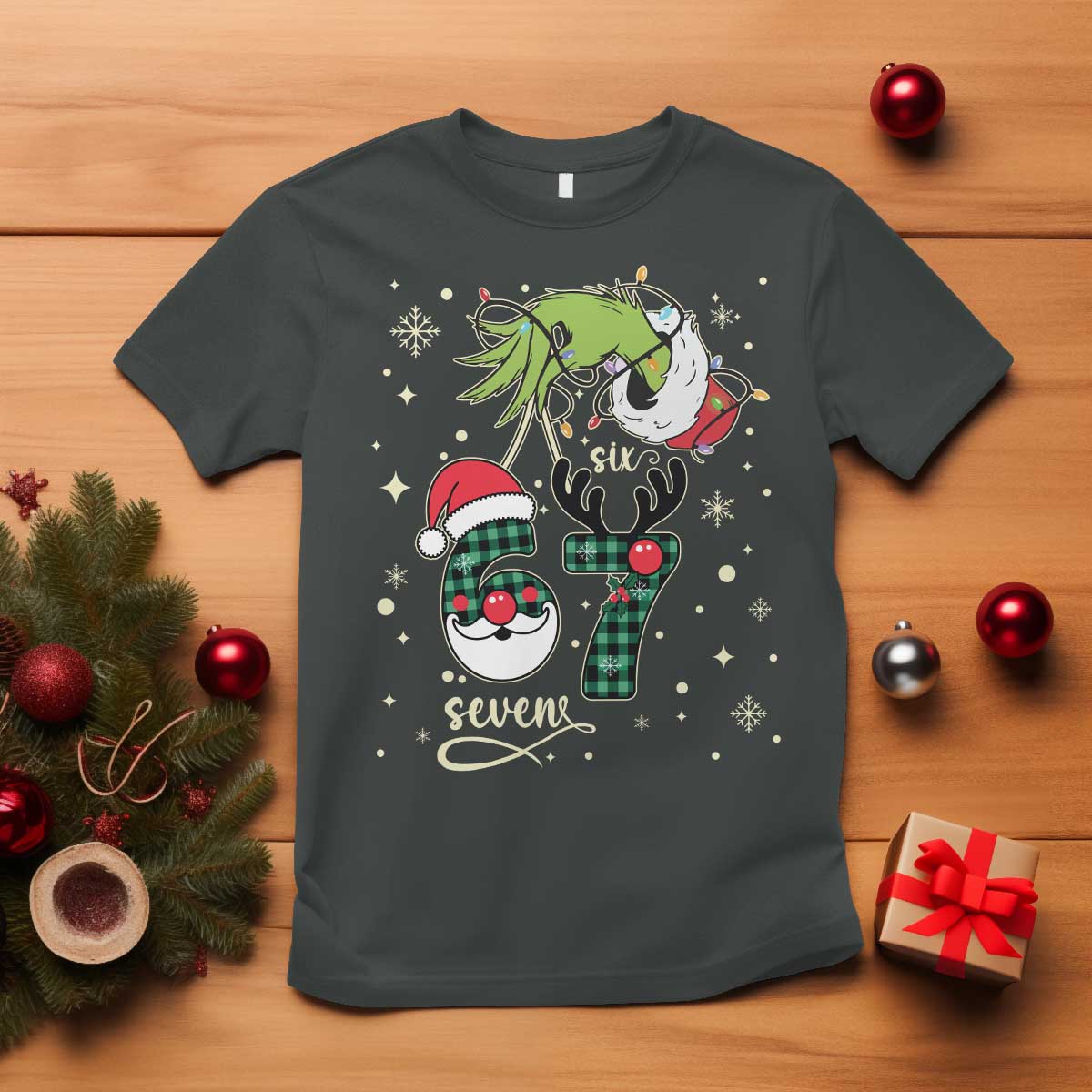 Funny Green Hand Six Seven Meme T Shirt Gen Z Alpha Xmas Gift TS12 Dark Heather Print Your Wear