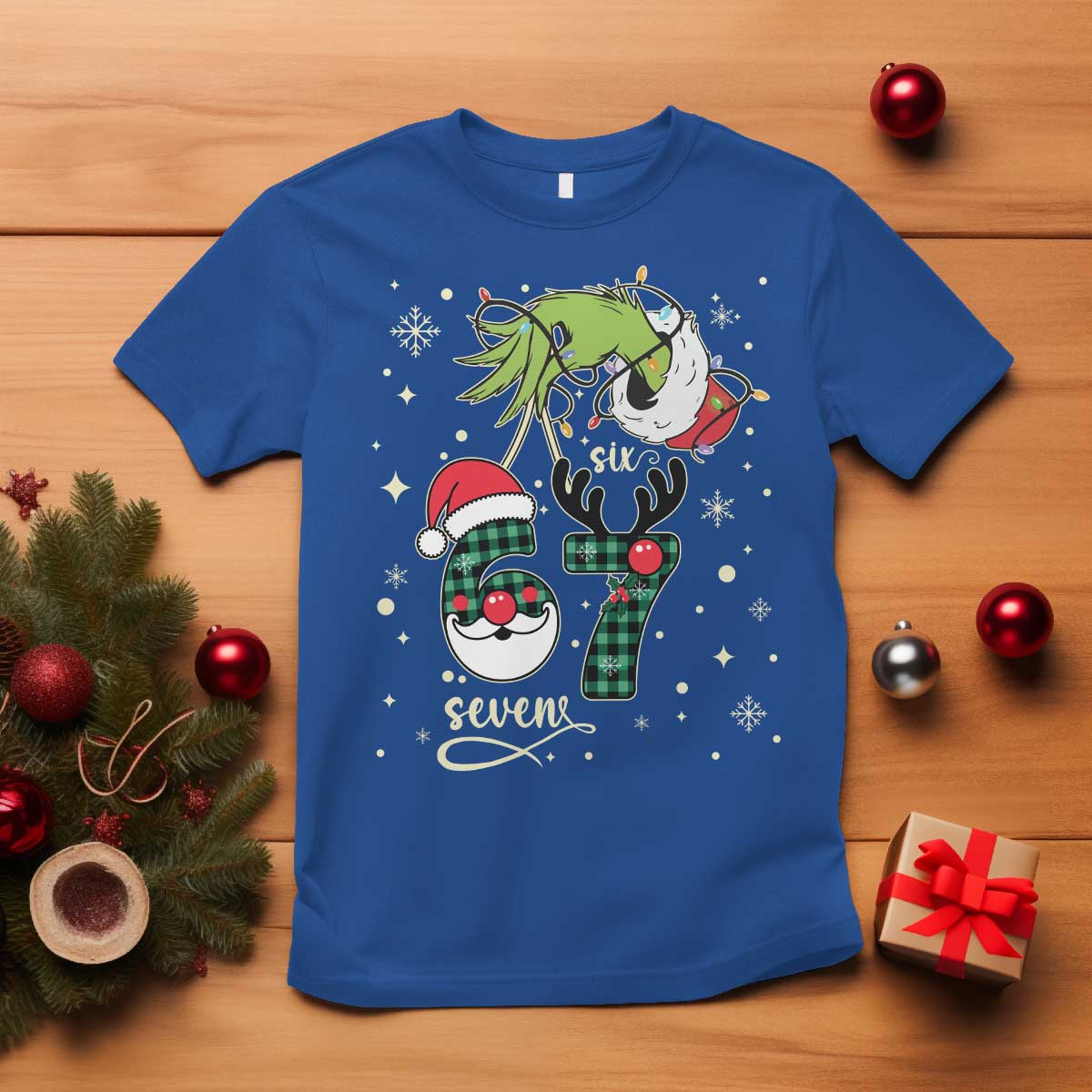 Funny Green Hand Six Seven Meme T Shirt Gen Z Alpha Xmas Gift TS12 Royal Blue Print Your Wear