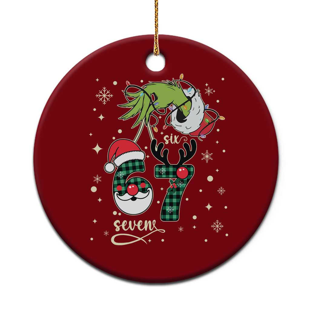 Funny Green Hand Six Seven Meme Ceramic Ornament Gen Z Alpha Xmas Gift TS12 1pc Red Print Your Wear
