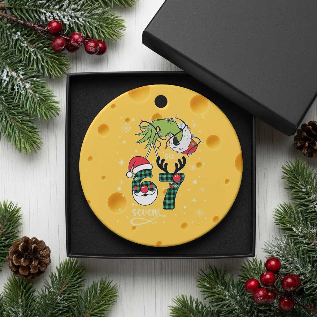 Funny Green Hand Six Seven Meme Ceramic Ornament Gen Z Alpha Xmas Gift TS12 1pc Yellow Cheese Print Your Wear