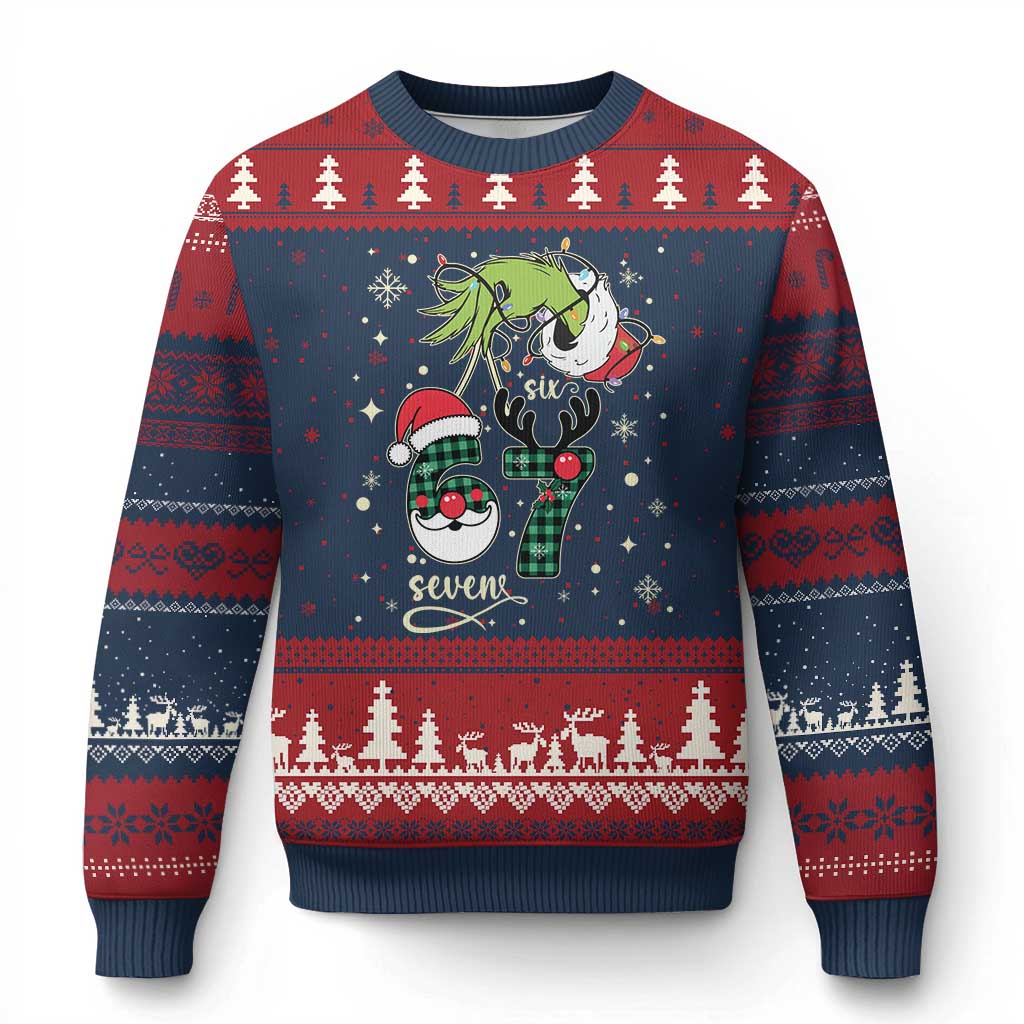 Funny Green Hand Six Seven Meme Ugly Christmas Sweater Gen Z Alpha Xmas Gift TS12 Navy Red Print Your Wear