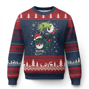 Funny Green Hand Six Seven Meme Ugly Christmas Sweater Gen Z Alpha Xmas Gift TS12 Navy Red Print Your Wear